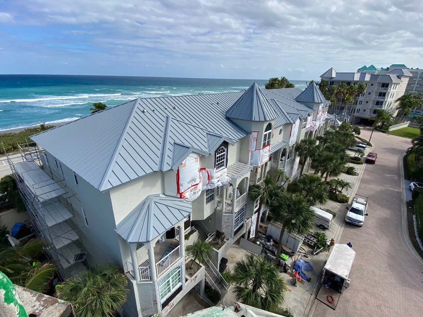 Aerial view of Jupiter Key Townhomes by the ocean